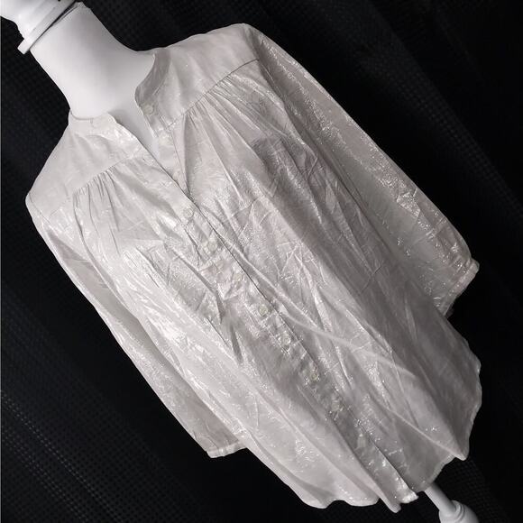 NWOT! DIAB'LESS! SHEER SILVER METALLIC BOHO CHIC PEASANT TOP, BLOUSE! SZ S - Picture 1 of 9